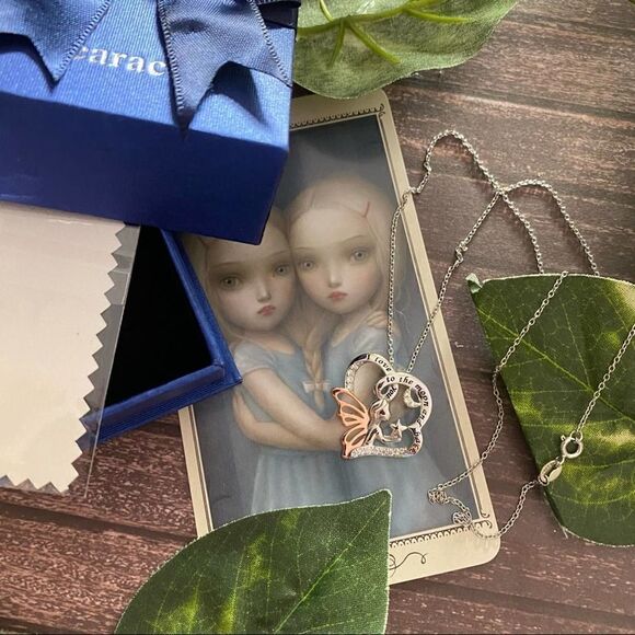 “I Love You To The Moon & Back” Sterling Silver Two-Tone CZ Fairy Girl Necklace - Picture 3 of 5